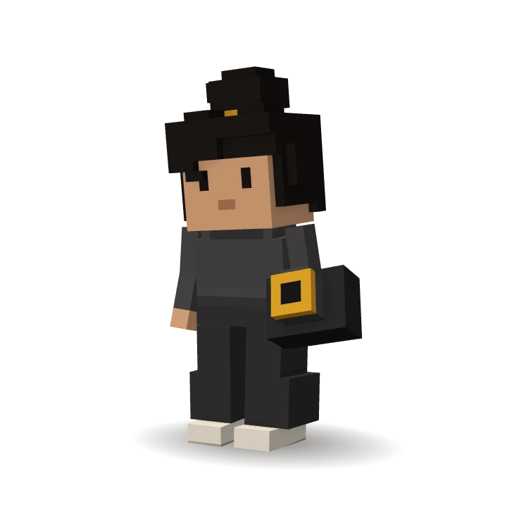 Personnage 3D en voxels : Lina, l’agent IA Contenu social de CleveryAI, filme puis publie les formats déclinés.