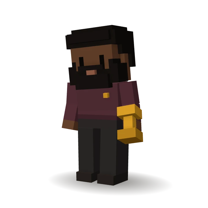 Personnage 3D en voxels : Noé, l’agent IA Administratif de CleveryAI, tamponne des factures et classe les documents.