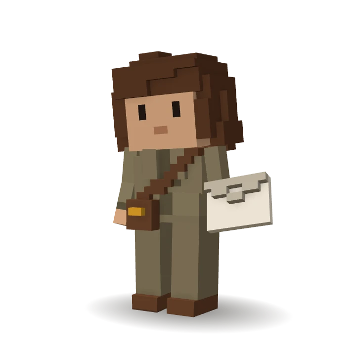 Personnage 3D en voxels : Sofia, l’agent IA Prospection de CleveryAI, qualifie des prospects et place des rendez-vous à l’agenda.